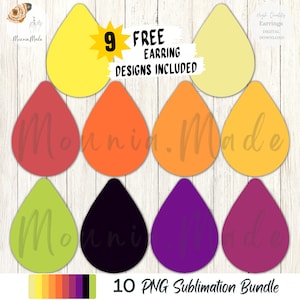 Kleurenbundel set van 10 - Oorbellen Sublimatie Design PNG, Kleuren Teardrop Designs, Effen kleuren Solide sublimatie, Instant Digitale Download