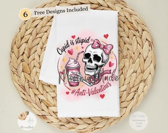 Cupid Is Stupid Kitchen Towel Sublimation Design with Skull Coffee (Digital Download)