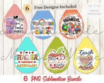 Teacher Earrings Sublimation Design PNG Bundle (Digital Download)