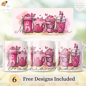 Breast Cancer Awareness - Coffee Mug Sublimation Templates 11 & 15 Oz, Mug Wrap, Mug Press Sublimation Wrap, PNG 300DPI -Digital Download