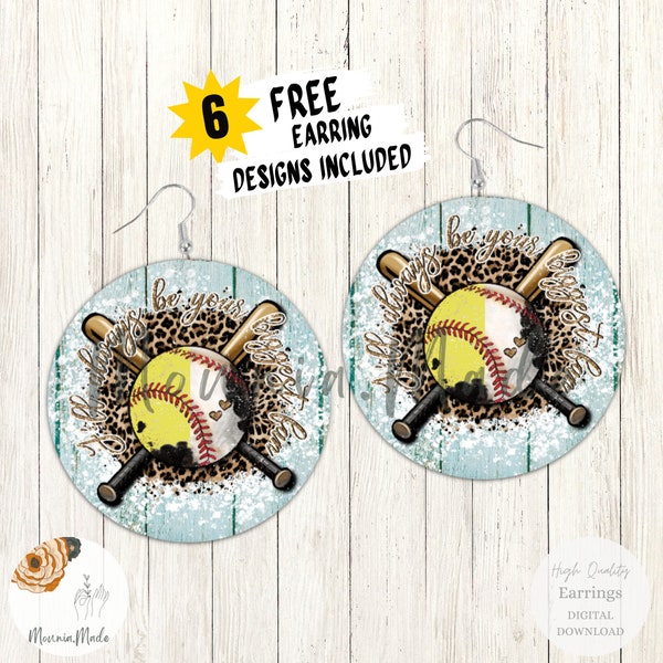 Softball Earrings Sublimation Design PNG, Softball Round Earring, Sport Sublimation, Leopard Cheetah, Instant Digital Download, Softball