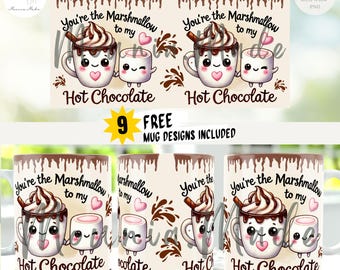 Kawaii Hot Chocolate Mug Wrap – Marshmallow Love PNG (Digital Download)