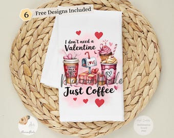 Just Coffee Kitchen Towel Sublimation Design with Coffee Cups (Digital Download)