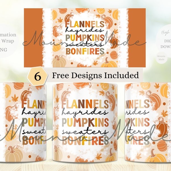 Autumn Pumpkin - Coffee Mug Sublimation Templates 11 & 15 Oz, Mug Wrap, Fall Mug Press Sublimation Wrap, PNG 300DPI -Digital Download