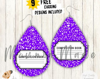 Composition Book Earrings, Teacher Gift, School Teardrop Design (Digital Download)