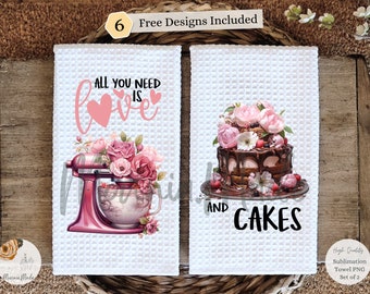 Love and Cakes keukenhanddoek sublimatieontwerp (digitale png-download)