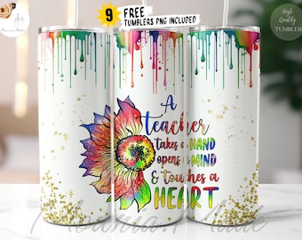 Teacher Tumbler Wrap PNG, Sunflower Design (Digital Download)