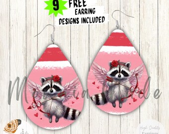 Cupid Raccoon Teardrop Earrings PNG: Love Raccoon Sublimation Design (Digital Download)
