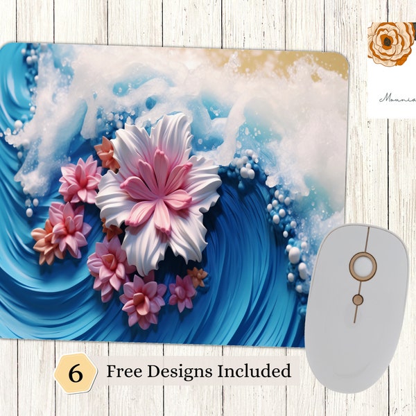 3D Beach Wave - Mouse Pad Sublimation Design PNG, 3D Summer Floral Beach Wave Computer Mouse Pad, Instant Digital Download, Honeycomb Design