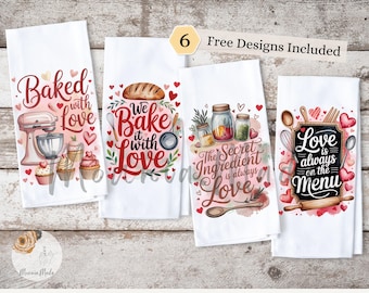 Baking Kitchen Towel Bundle Set of 4 Sublimation PNG Designs (Digital Download)