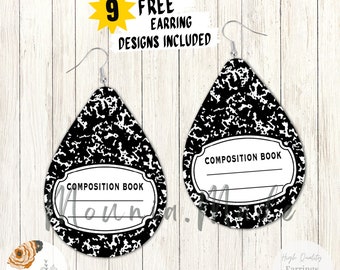 Composition livre boucles d'oreilles Sublimation Design PNG, boucle d'oreille en forme de larme d'école, modèle de boucle d'oreille de professeur, téléchargement numérique instantané