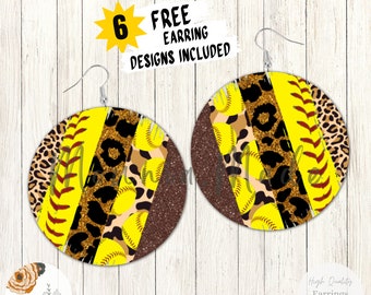 Boucles d'oreilles de softball Sublimation Design PNG, boucle d'oreille ronde de softball, sublimation sportive, guépard léopard, téléchargement numérique instantané, softball