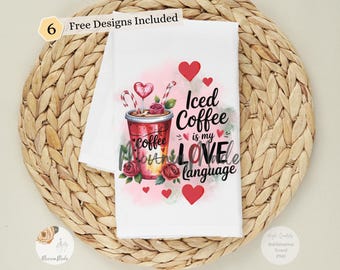 Iced Coffee Love Language Kitchen Towel Sublimation Design (Digital Download)