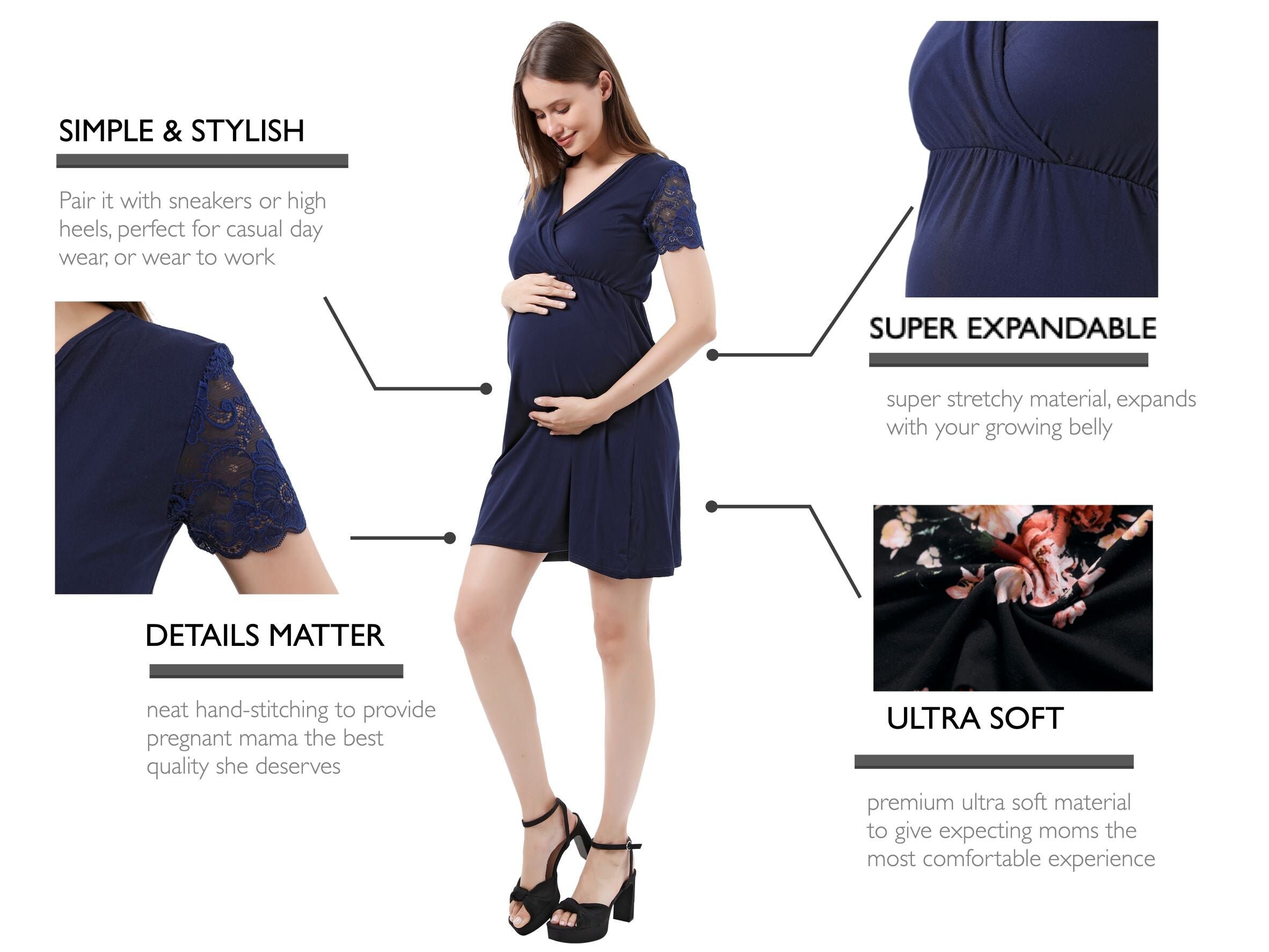 LaClef Sleeveless Maternity Nursing Dress – Shoulder Tie, Side Slit, Stretchy Rayon For Pregnancy & Breastfeeding