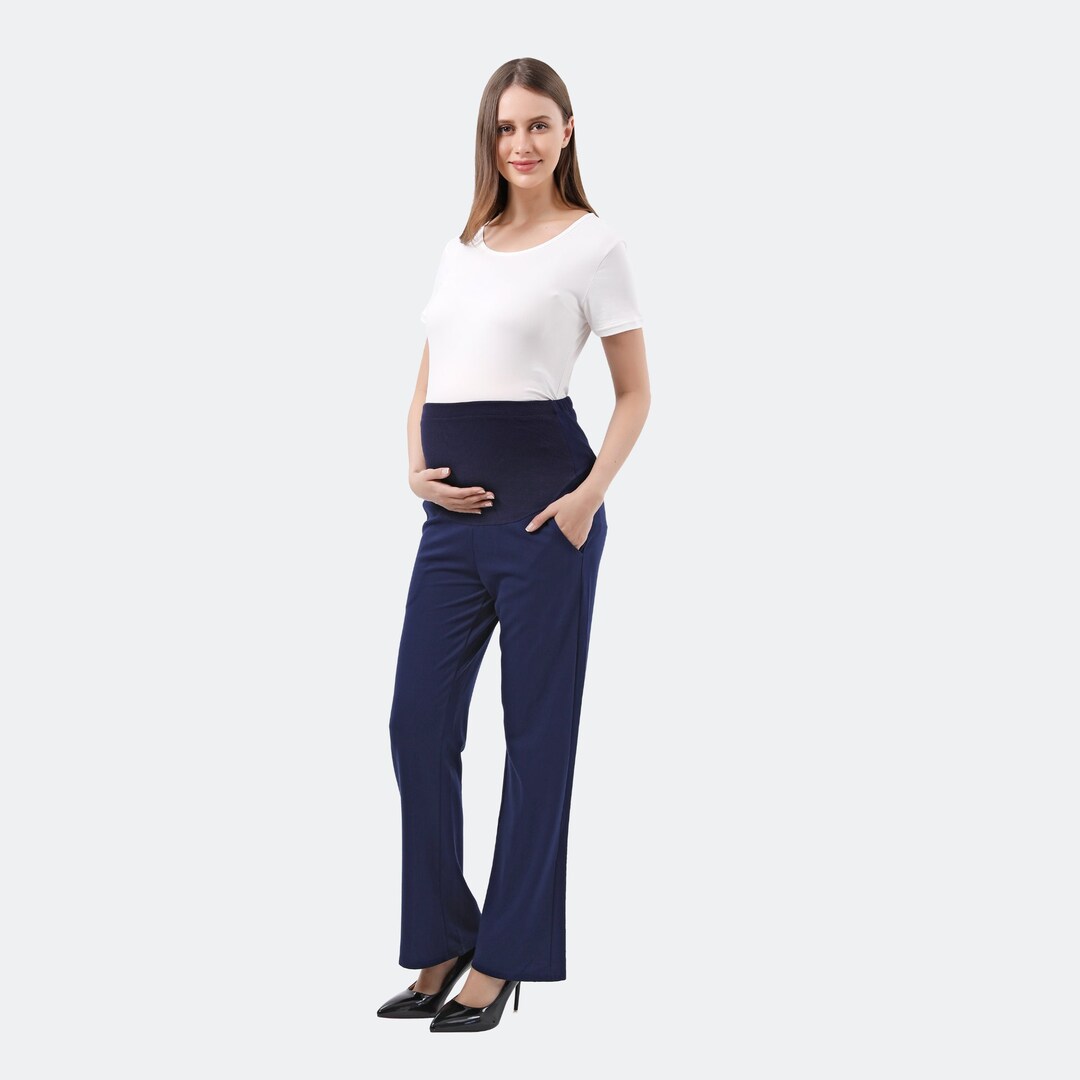 Maternity Pants Comfortable Stretch Over-bump Women Pregnancy Casual Capris  Dress Slacks for Work Professional Extra Long Navy by Alina Mae -   Canada