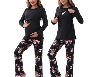 Long Sleeve Bump Friendly Nursing Pajama Set