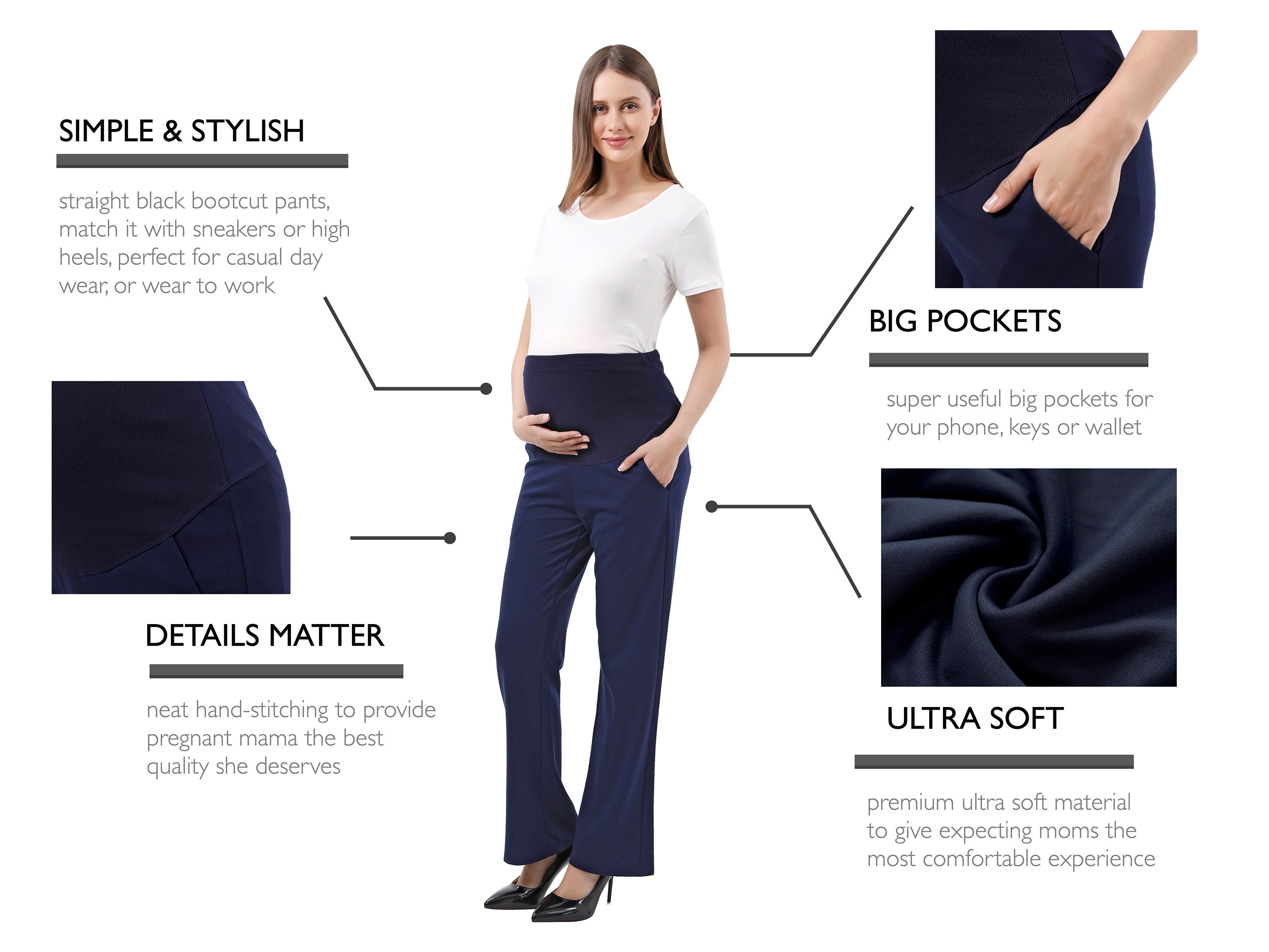 Maternity Pants Comfortable Stretch Over-Bump Women Pregnancy