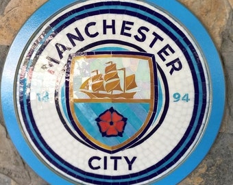 Custom made glass mosaic football club logo with fine finished wooden frame , Custom mosaic company logo, sign