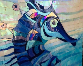 Glass Mosaic Art Seahorse, Bright wall decor, Modern personal technique