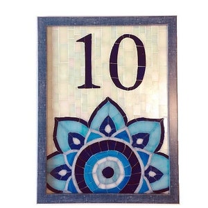 Custom House Number Evil Eye Style Glass Mosaic , Street Address,House Sign, Name Plaque image 1