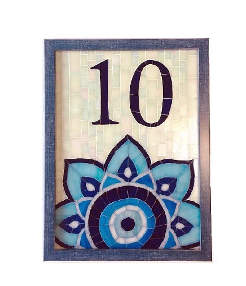 Custom House Number Evil Eye Style Glass Mosaic , Street Address,House Sign, Name Plaque image 1