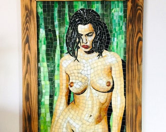 Nude Woman Glass Mosaic Art, Stained glass, Wall Art, Gift