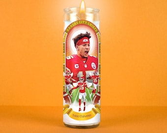 Saint Mahomes: Kansas City Chiefs Quarterback, Celebrity Prayer Candle, Non-Scented, Votive Candle, Colored Wax