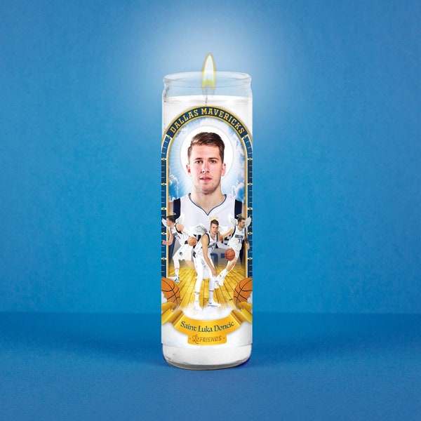 Saint Luka Dallas Mavs Celebrity Prayer Candle: Non Scented | 8 inch Glass Prayer Votive - 100% Handmade in USA | Funny Gift Idea