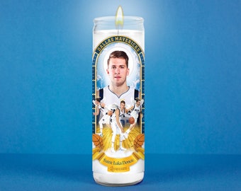 Saint Luka Dallas Mavs Celebrity Prayer Candle: Non Scented | 8 inch Glass Prayer Votive - 100% Handmade in USA | Funny Gift Idea