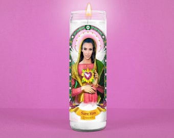 Saint Kim K: Non Scented | 8 inch Glass Prayer Votive - 100% Handmade in USA | Funny Gift Idea