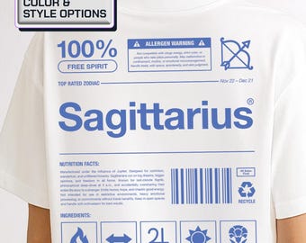 Sagittarius Zodiac T-Shirt: Astrology Nutrition Label Graphic Tee