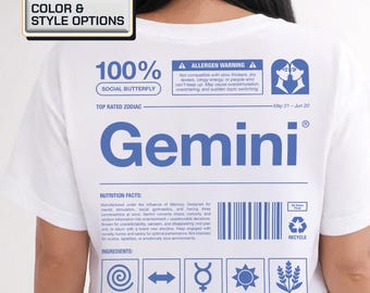 Funny Gemini Nutrition Facts Shirt: Zodiac Birthday Gift