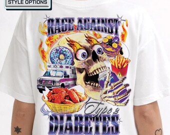 Rage Against Diabetes T-Shirt: Heavy Metal Skull, Dark Humor Graphic Tee