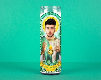Saint Zayn Malik Celebrity Prayer Candle | Love Yourself | Non Scented | 8 inch Glass Prayer Votive - 100% Handmade in USA | Funny Gift Idea