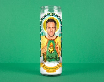 Saint Ryan Celebrity Prayer Candle: Non Scented | 8 inch Glass Prayer Votive - 100% Handmade in USA | Funny Gift Idea