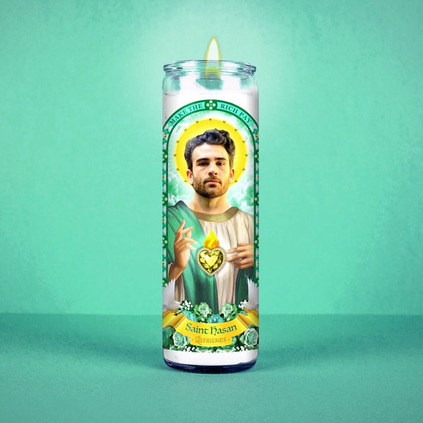 Saint Hasan Piker Celebrity Prayer Candle | Non Scented | 8 inch Glass Prayer Votive - 100% Handmade in USA | Funny Gift Idea