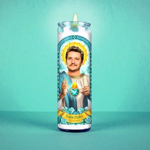 Saint Pedro Celebrity Prayer Candle: Non Scented | 8 inch Glass Prayer Votive - 100% Handmade in USA | Funny Gift Idea