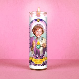 Saint Betty White: The Golden Girls Celebrity Prayer Candle | Non Scented | 8 inch Glass Prayer Votive - 100% Handmade in USA