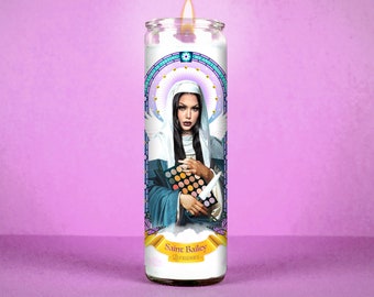 Saint Bailey Sarian Celebrity Prayer Candle:  Non Scented | 8 inch Glass Prayer Votive - 100% Handmade in USA | Funny Gift Idea