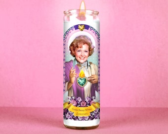 Saint Betty White: The Golden Girls Celebrity Prayer Candle | Non Scented | 8 inch Glass Prayer Votive - 100% Handmade in USA