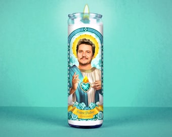 Saint Pedro Celebrity Prayer Candle: Non Scented | 8 inch Glass Prayer Votive - 100% Handmade in USA | Funny Gift Idea