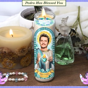 Saint Pedro Celebrity Prayer Candle: Non Scented 8 inch Glass Prayer Votive 100% Handmade in USA Funny Gift Idea image 3