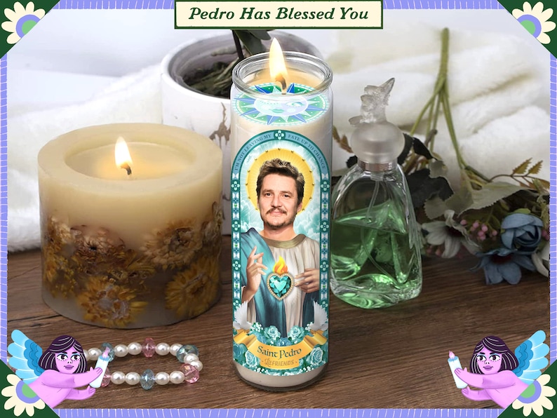 Saint Pedro Celebrity Prayer Candle: Non Scented 8 inch Glass Prayer Votive 100% Handmade in USA Funny Gift Idea image 3