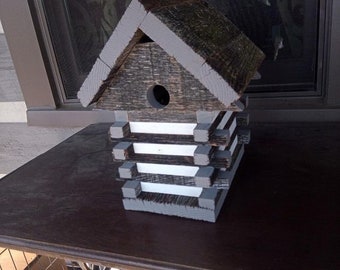 Rustic Log Cabin Blue Bird House