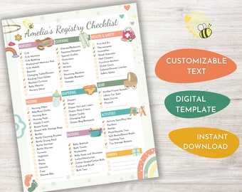 Baby Registry Essentials Checklist - Customizable Fillable Printable PDF - Ultimate Baby Must Haves & Practical Newborn Gift Ideas