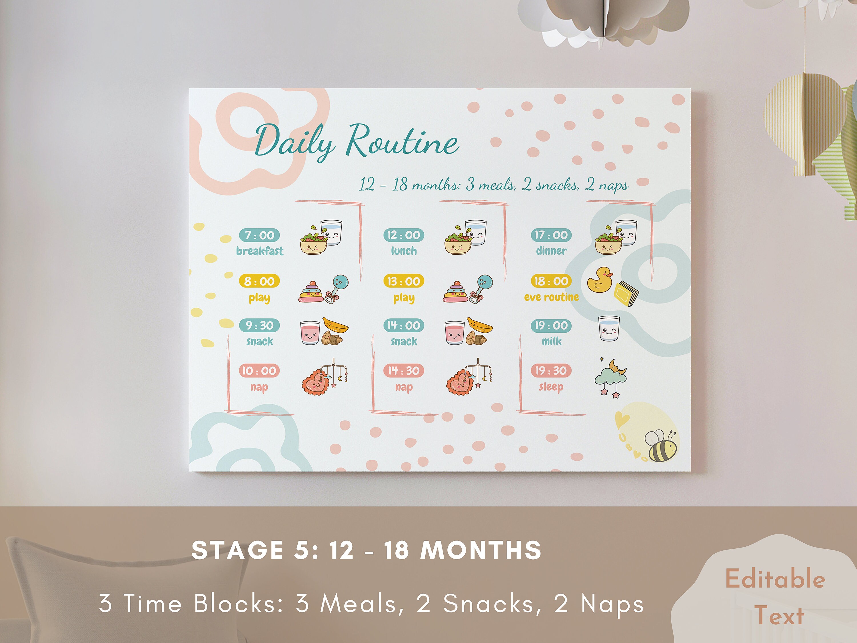 EDITABLE | Baby Daily Routine Wall Art | Bundle Newborn - 18M Schedule ...