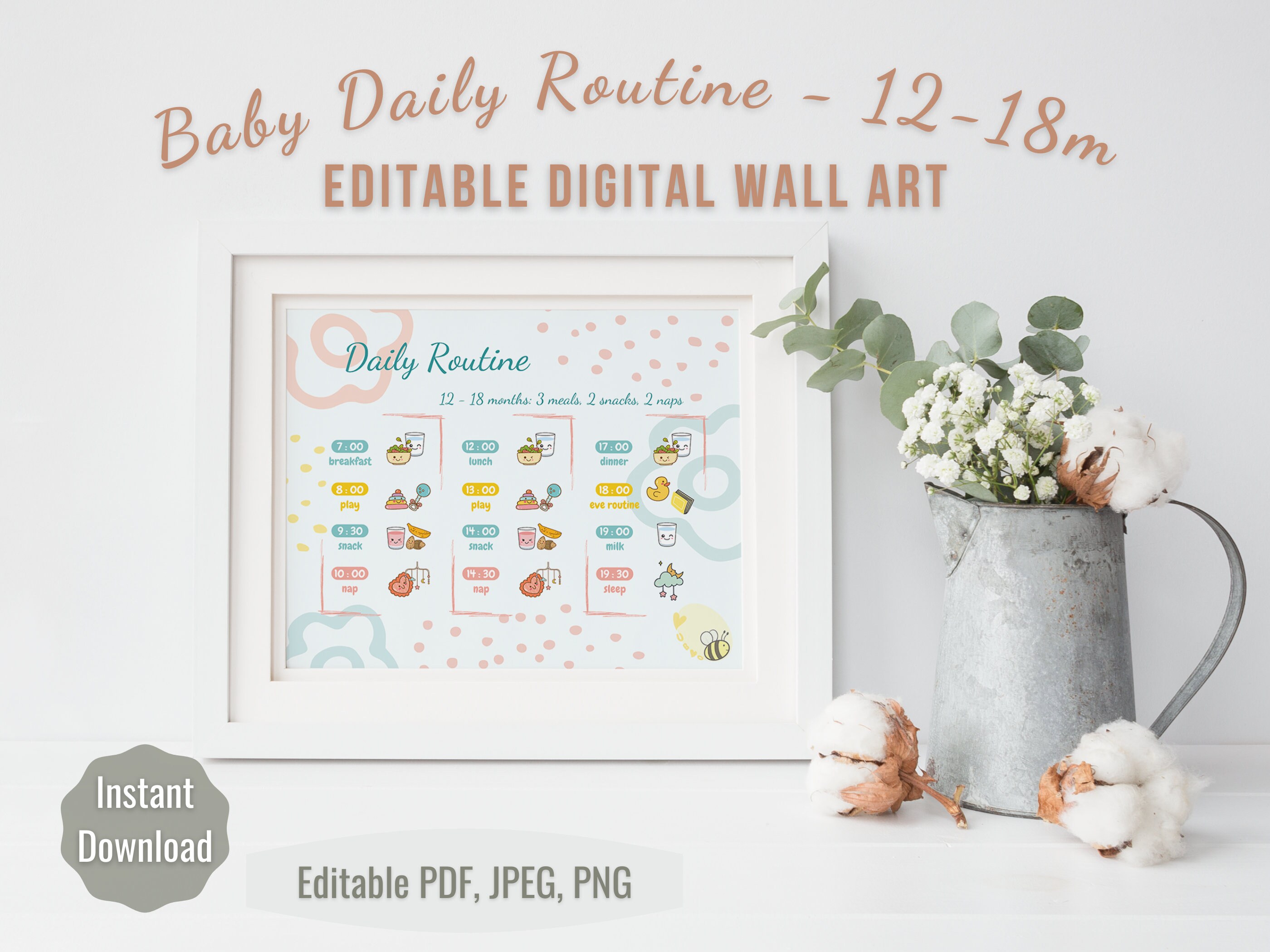 Digital Prints 4 Time Block Schedule Nursery & Daycare Decor EDITABLE
