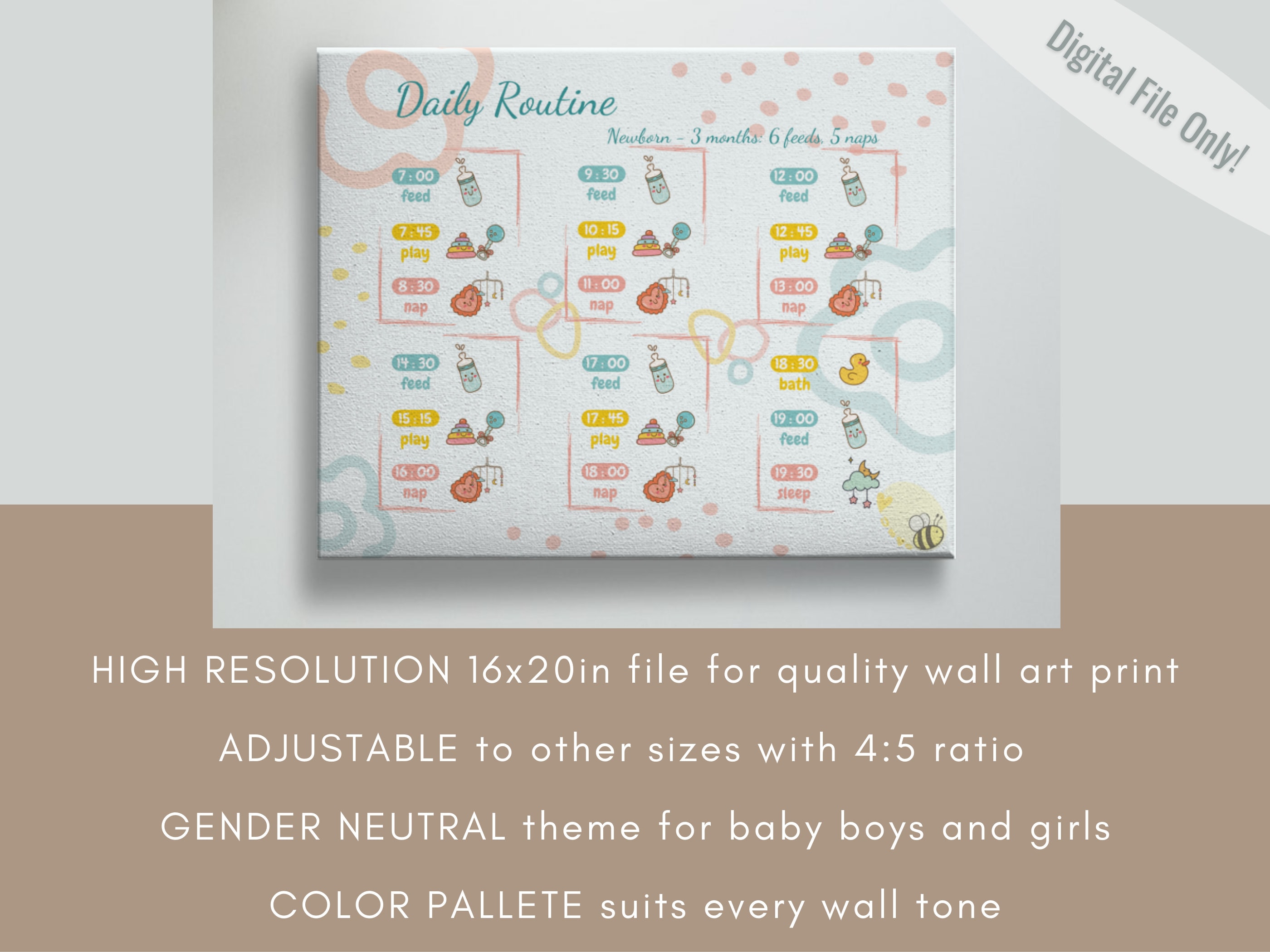 Digital Prints 4 Time Block Schedule Nursery & Daycare Decor EDITABLE