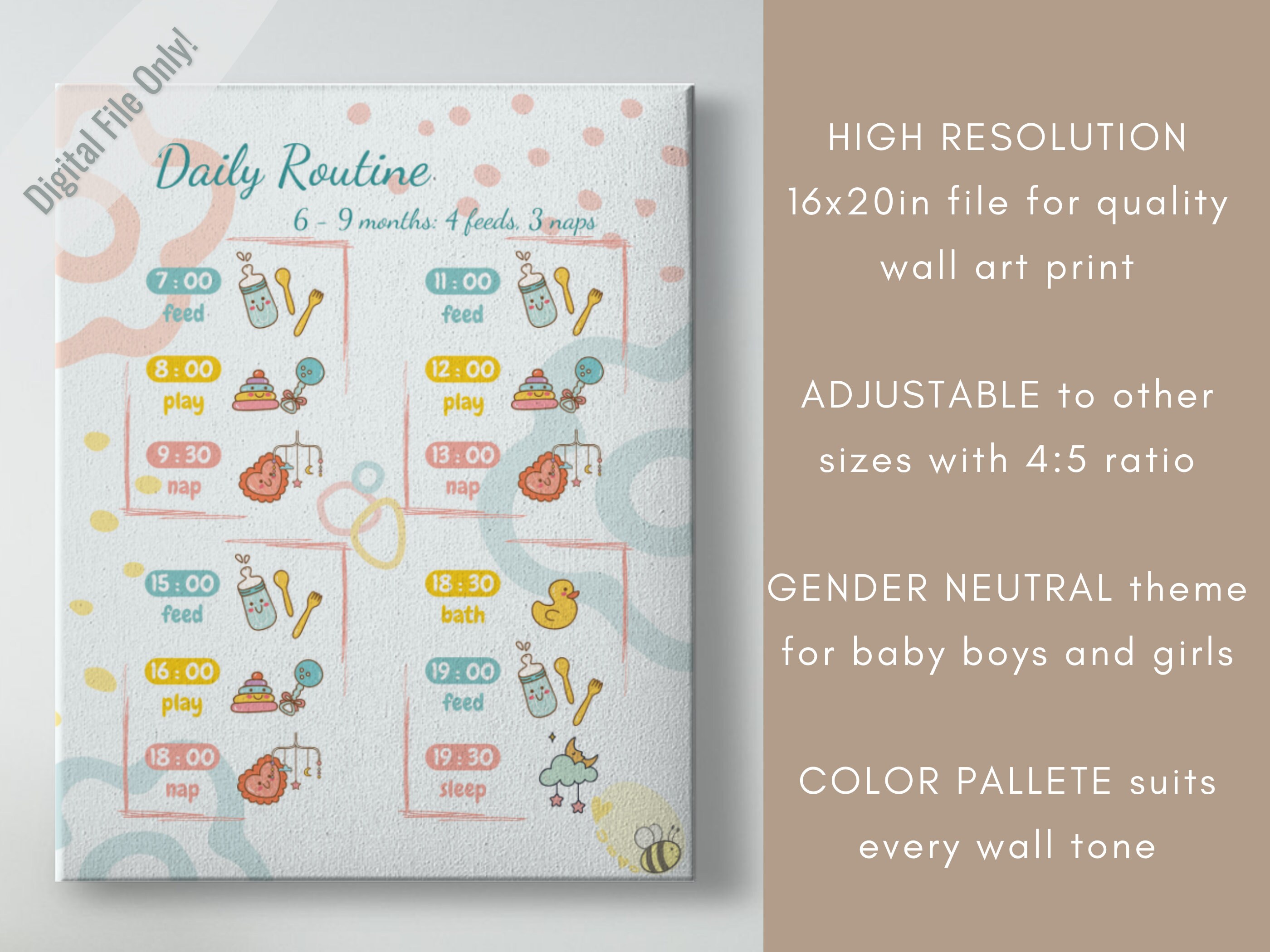 EDITABLE | Baby Daily Routine Wall Art | 6 - 9M | 4 Time Block Schedule ...