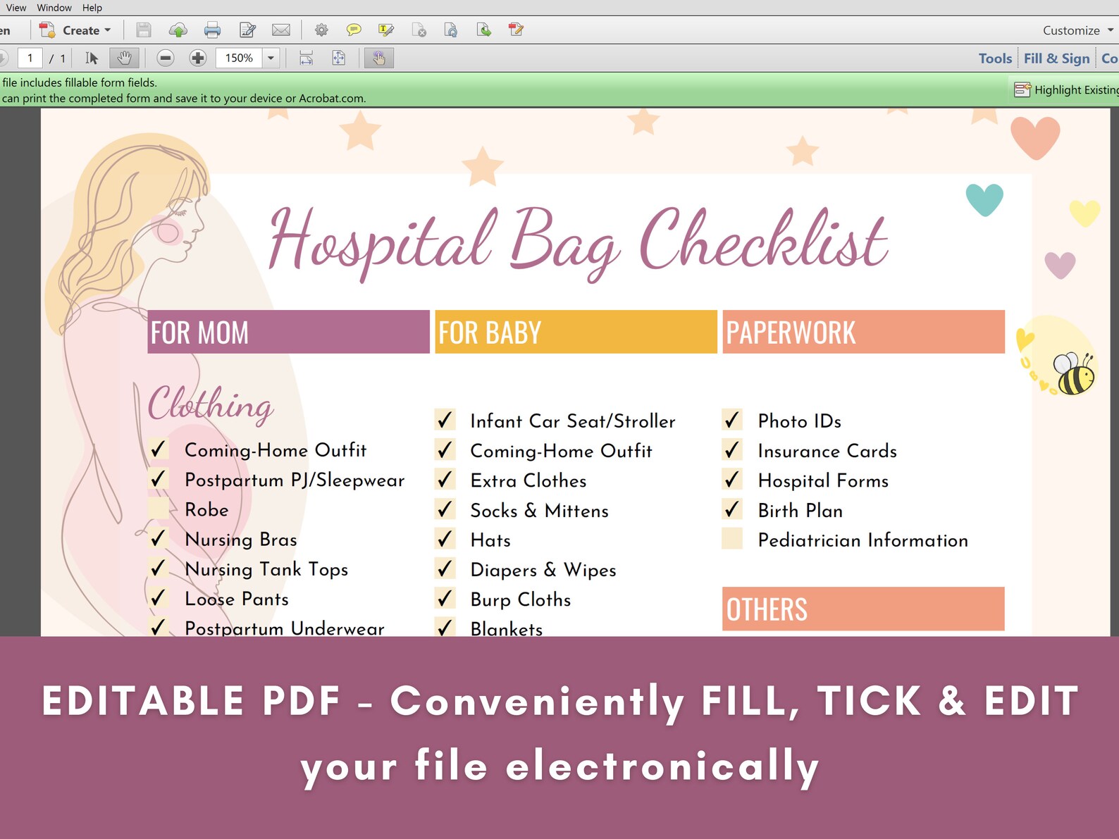 Hospital Bag Checklist - Customizable Fillable Printable PDF - Ultimate ...